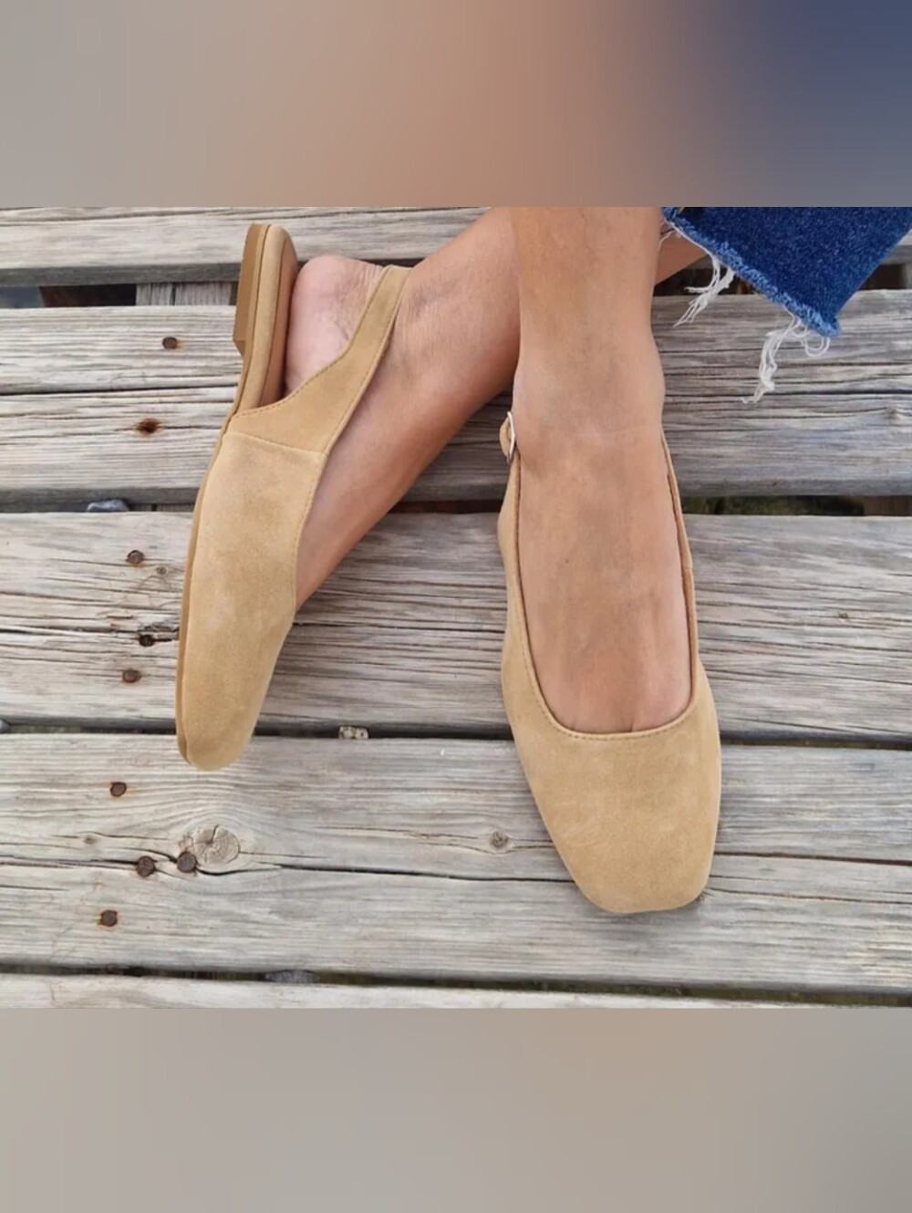 Suede Slingback Ballet Flats Made In Greece Leather Rubber Sole
